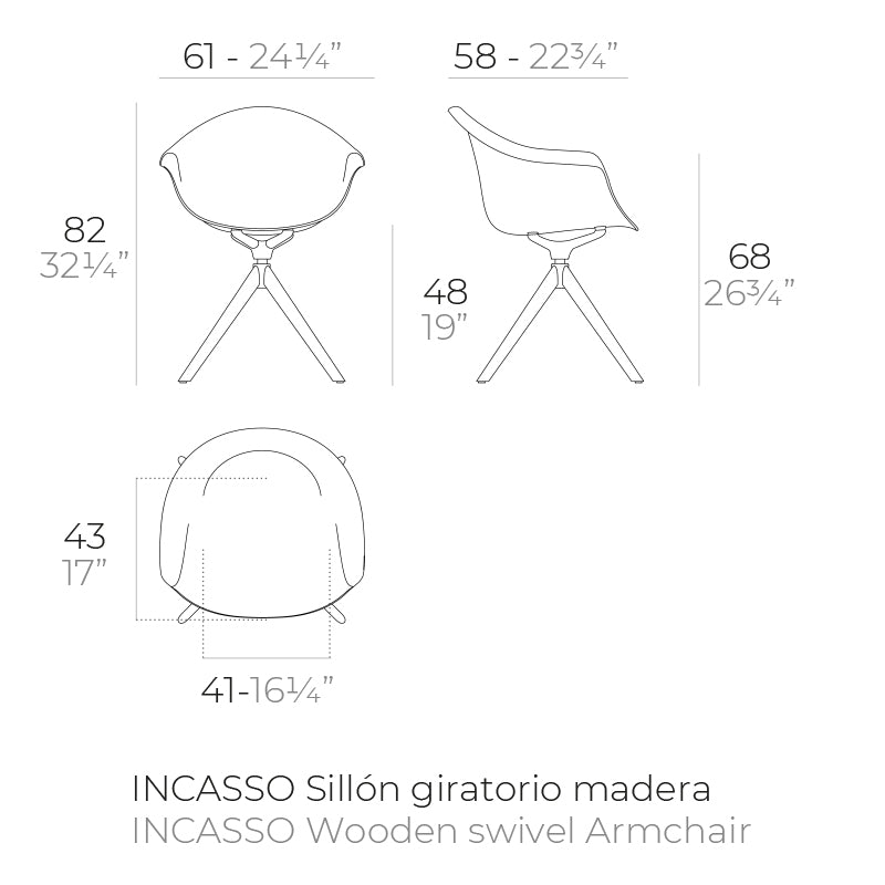 INCASSO - Silla giratoria con piernas de madera