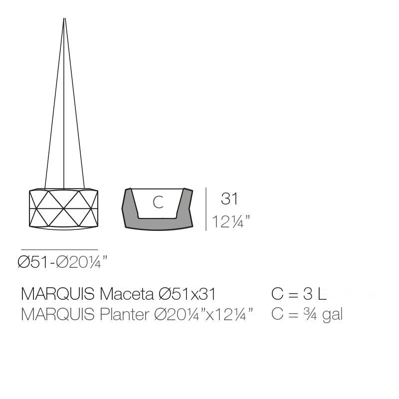 MARQUIS Macetero Colgante ø50x26